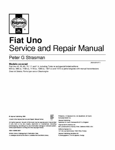 Fiat UNO 45, 55, 60, 70 Service e Repair Manual - 903cc 999cc 1108cc 1116cc 1299cc 1301cc 1372cc - pag. 303